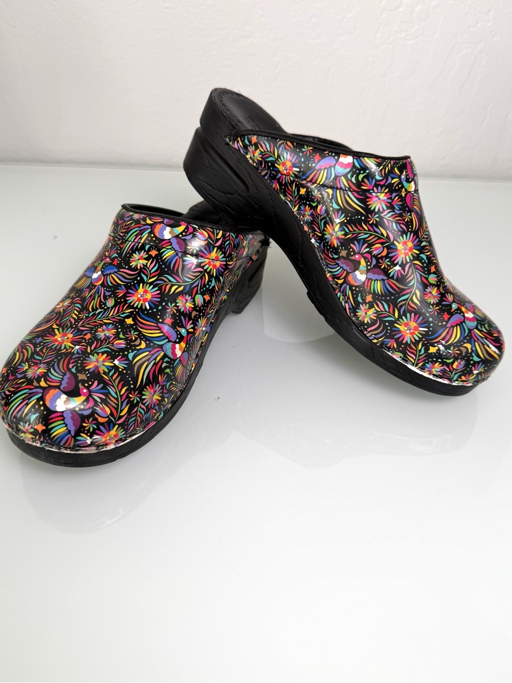 Bjork Womens Floral Slip On Clogs Mules Black Shoes EU 38 US 7.5